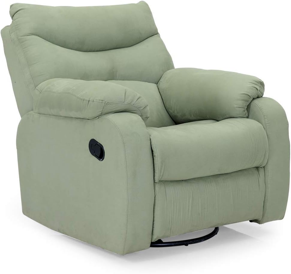 Interio Canape Fabric Upholstered 3R Rocker Revolving Reclining Recliner with Pillow Arms Light Green