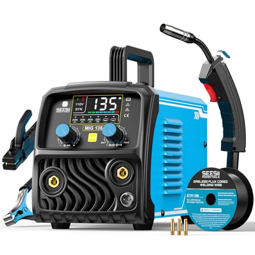 SEESII 135A MIG Welder 110V - 3-in-1 Gasless Flux Core/Lift TIG/Stick Welding Machine, 7.7lbs Portable IGBT Inverter, Large Digital Display Multi Process Welder