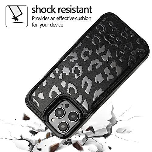 Image of uCOLOR Flip Leather Wallet Case Card Holder for iPhone 12 Pro /12 Women and Girls with Card Holder Kickstand Marble Design Compatible with iPhone 12 /iPhone 12 Pro 5G 6.1 inch(Black Leopard)
