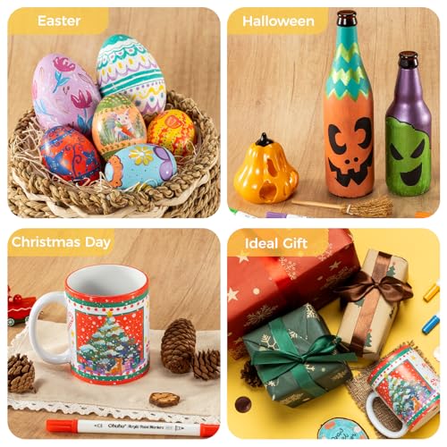 Ohuhu Acrylic Paint Pens, 36 Colours Dual Tips (Brush & Fine) Paint Pens Waterproof Lightfast High Opacity Acrylic Markers for Rock Painting Easter Eggs Pumpkins Wood Glass Ceramic Canvas Pebble - Image 7