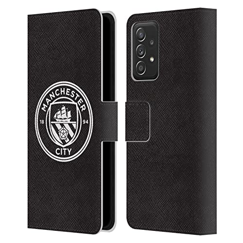 Coque Galaxy A52 Manchester City FC Badge Noir et Blanc en Cuir Head Case Designs