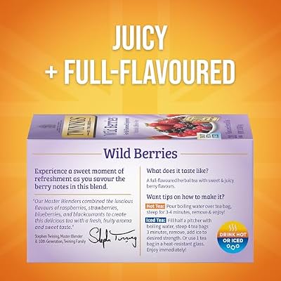 Twinings Herbal Variety Sampler Pack, 20 Count (Pack of 4). Includes Raspberry & Lemon, Mango & Pineapple, Wild Berries and Peach & Orange. Refreshing & Fruity, Naturally Caffeine- Free, 80 Individually Wrapped Tea Bags.