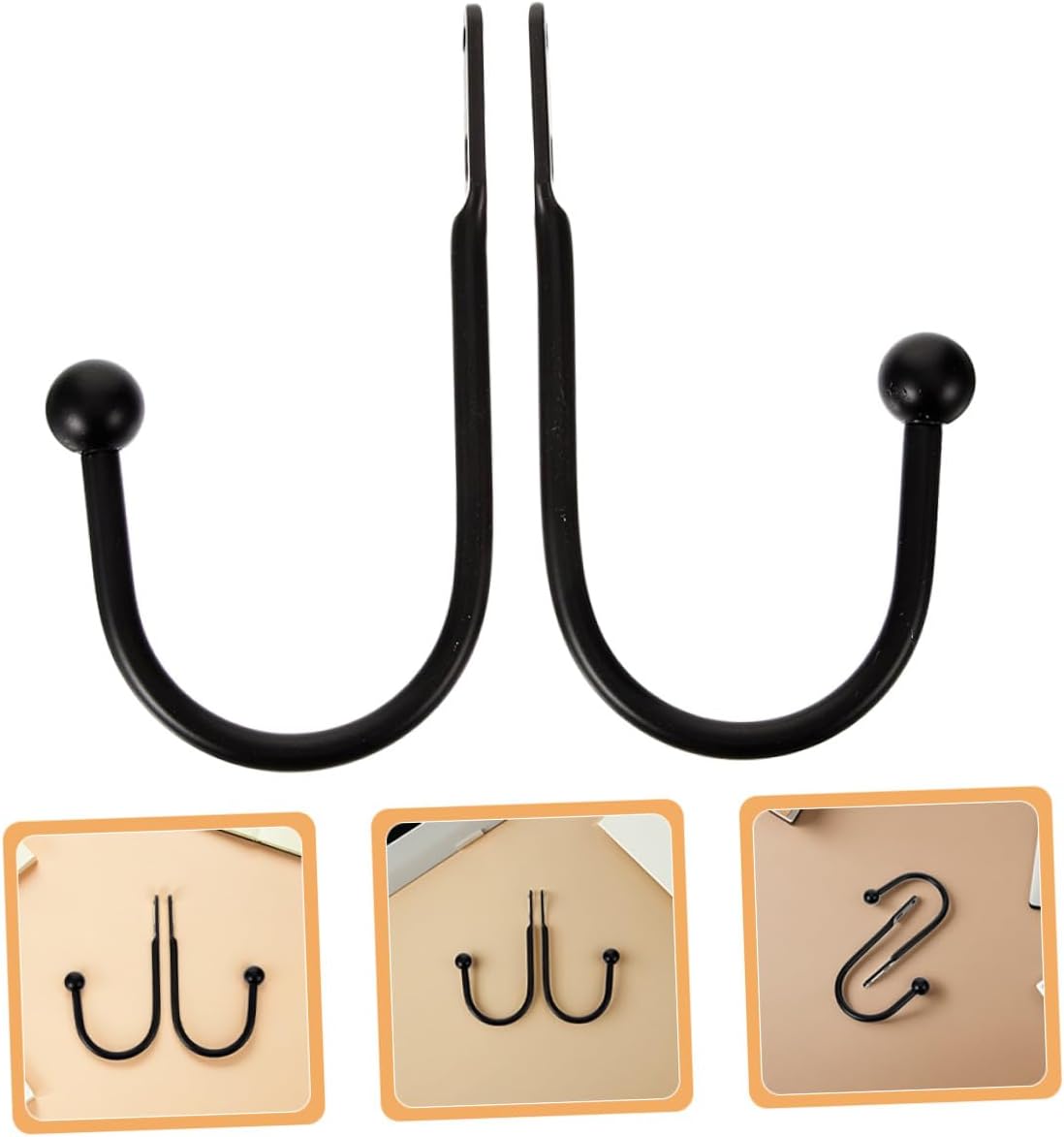 Black Metal Curtain Holdbacks U-Shaped Wall Hooks for Drapery 4pcs Curtain Tiebacks with Screws for Window Treatment and Home Décor