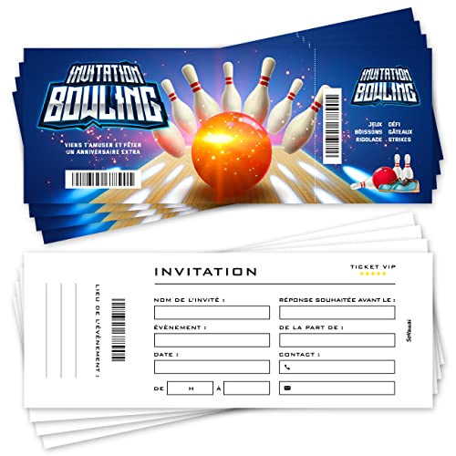 SoKawaï - Lot de 12 invitations anniversaire en Français | Thème BOWLING | Design moderne Cover