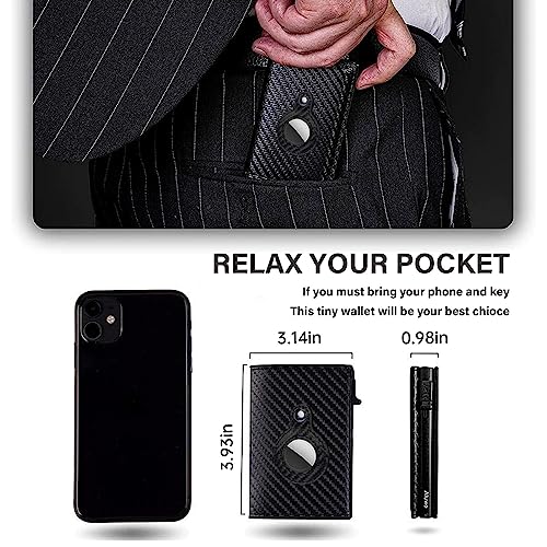 LIN KANG AirTag Wallet, Mens Wallet Card Holder for AirTag, Smart Slim Wallet Compatible with Apple Air Tag, RFID Blocking, Carbon Fiber Minimalist Wallet - 9-14 Card Capacity | ID Window | Cash Slot3