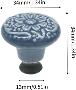6 Pcs Blue Ceramic Kitchen Cabinet Knobs, Retro Ceramic Dresser Knobs, Closet Door Knobs Handles for Cabinet, Drawer, Cupboard