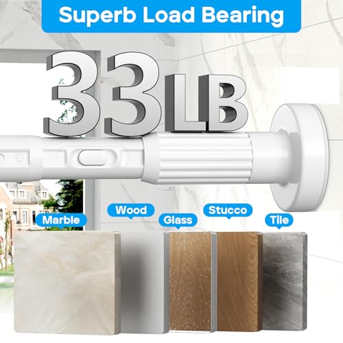 Image of Tension Curtain Rod,40-126.5IN(3.33-10.54Ft) 2PCS One-Click Fast Extension Rod Easy to Install White Long Outdoor Curtain Rods No Drilling Never Rust