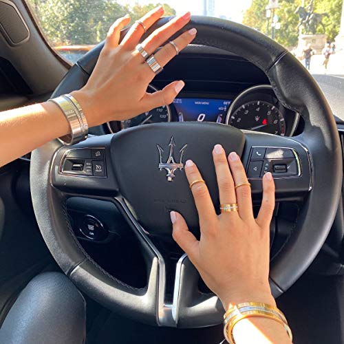 B.tiff Yellow Gold Plated Stainless Steel Round 8-Stone Bangle Cuff Love Bracelet Fashion Jewelry For Women Men Unisex, Size 6.25" #TOP4