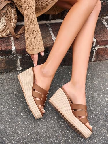 Coutgo Women's Wedge Sandals Platform Espadrille Heels Open Toe Strappy Slip On Casual Summer Slide Shoes2