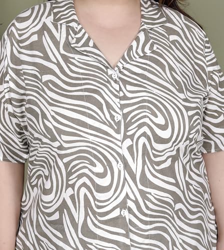 Image of Printed Shirt Style Cotton Night Suit for Women with Extra Plus Size
