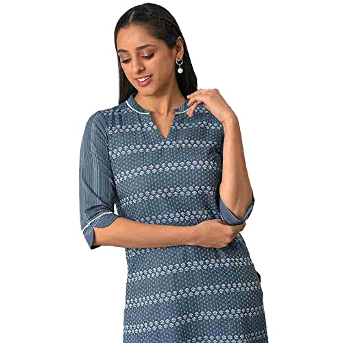 Image of Aurelia Women's Cotton Straight Fit Straight Solid Regular Floral Printed Kurta