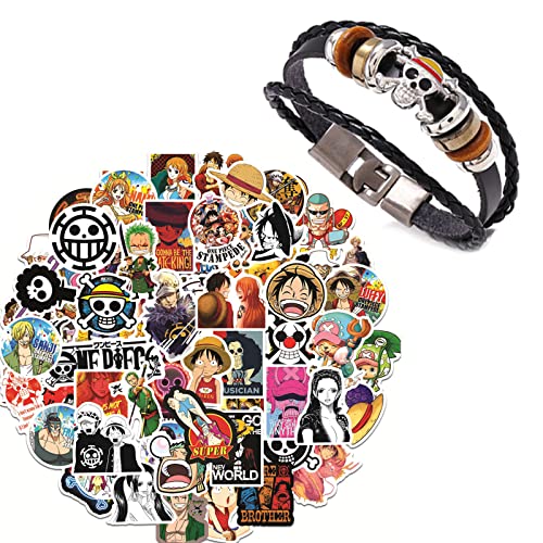 Zaky Anime One P. Bracelet Black Braided Leather Bracelet Skull For Unisex Jewellery Accessories Gift Luffy Stickers 101 Pcs cover