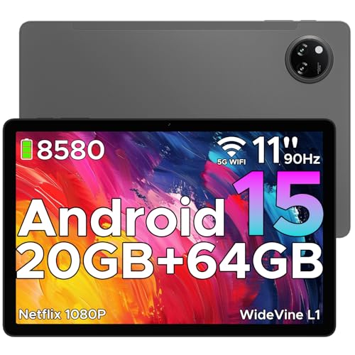 DOOGEE Tab A9+ Tablet 11 Pulgadas 8580mAh, Tablet Android 15, Unisoc T7200, 20GB RAM+ 64GB ROM (TF 2TB), Tableta Niños, 13MP/FM/Face ID/WidevineL1/GPS/Bluetooth 5.0/Altavoces Duales/Jack 3.5mm, Gris