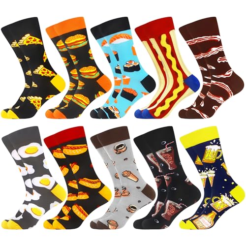 WeciBor Men's Crazy Funny Food Pattern Socks 10 Pack Colorful