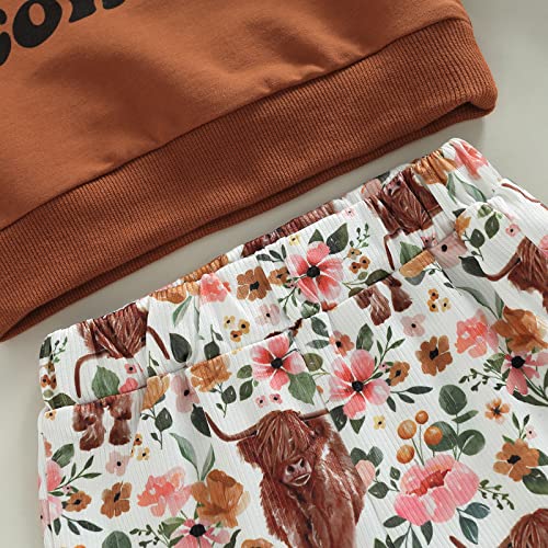 Toddler Baby Girl Western Outfit Letter Print Sweatshirt Top Cow Printed Flare Pants Set 2Pcs Fall Winter Outfits (Daddy's Little Cowgirl, 12-18 Months) #TOP4