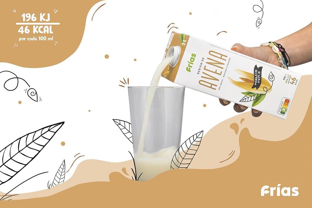 Frías Bebida Vegetal de Avena Enriquecida con Calcio Pack 6 x 1L Sin Lactosa Sin Azúcares Añadidos Vegana