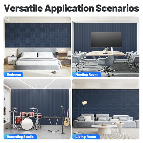 Image of 20 Pack Sound Proof Foam Panels for Walls, Acoustic Panels Self-Adhesive | 12 inch X 12 inch X 0.4 inch Slatted Soundproof Wall Panel, High Density Sound Absorbing Panel for Gaming Recording Studio Decor-Blue