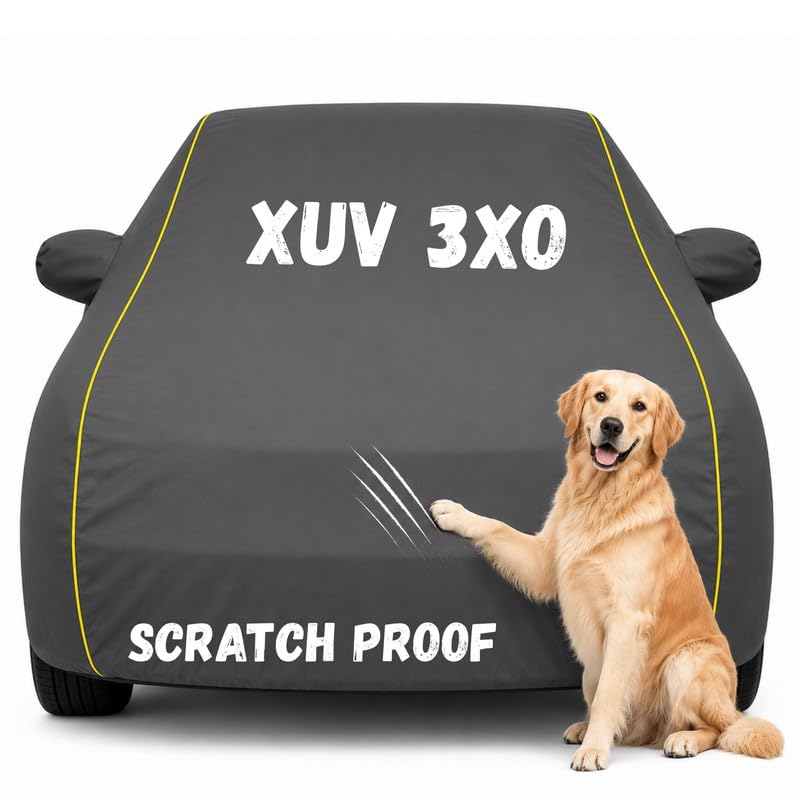 Image of Pure Fabric Grey 100% Waterproof XUV 3XO Car Cover | Polyester Car Body Cover for Rain & Sun | UV Protection, Dustproof, Scratch Resistant, Windproof, Heat Resistant, Custom Fit