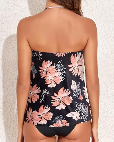 Image of Tempt Me Two Piece Tankini Bathing Suits for Women Halter Bandeau Swim Top with Bottom Flyaway Tummy Control Swimsuit
