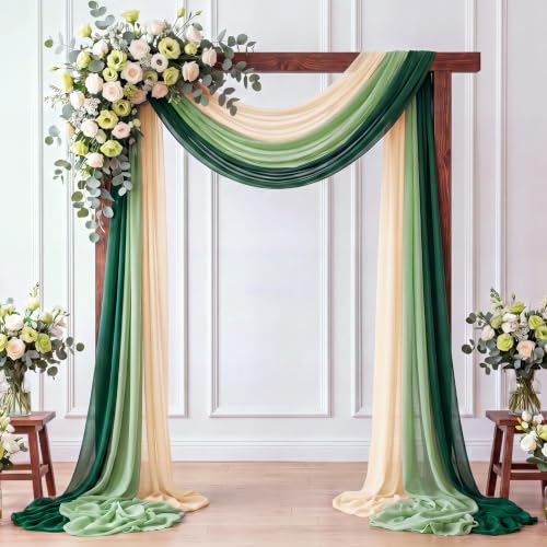 Image of Sage Green Wedding Arch Draping Fabric 3 Panels Drapes 2.46 x 20ft Sheer Chiffon Fabric Backdrop for Wedding Ceremony Birthday Party Bridal Shower Decoration