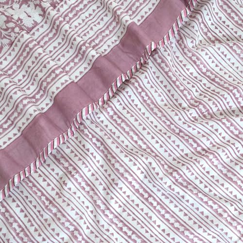 Image of TOAIArt Premium Jaipuri Dohar | AC Blanket Summer Quilt | Hand Block Printed | 3 Layers | Reversible | 150GSM 100% Mulmul Cotton| 100% Cotton Flannel Filling | King 108 inch X 90 inch|Vintage Pink Kalamkari
