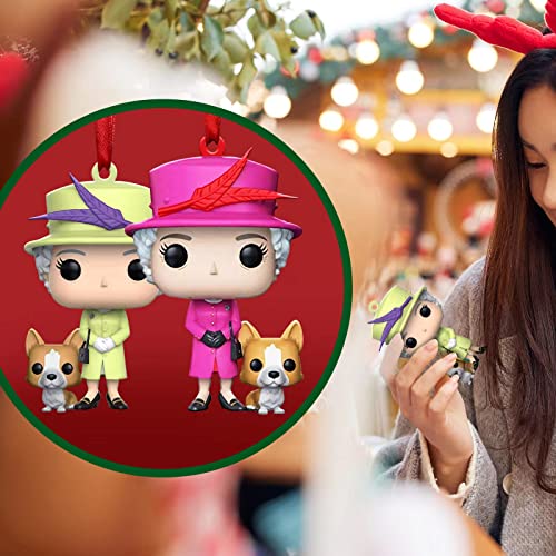 Queen Elizabeth Ii With Corgi Christmas Ornament,2022 New Cute Cartoon Pattern Hanging Ornament Keepsake,For Queen Fans Gifts, Christmas Tree Ornament (A) #TOP4