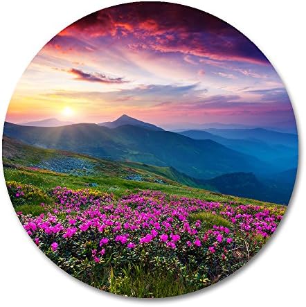 Nature Circular Mouse Pad by Smooffly,Nature Purple Flowers Meadow Mountain Customized Round Non-Slip Rubber Mousepad Gaming Mouse Pad mat