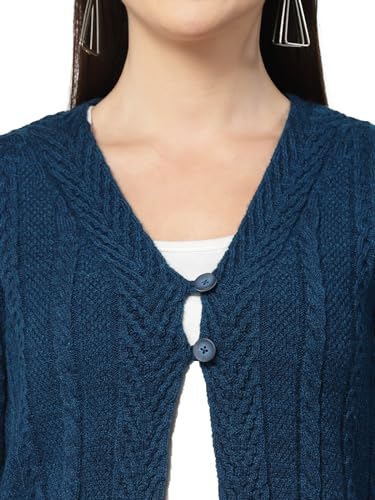 Image of Kalt Women Cardigan Sweater for Winter Woolen Acrylic Full Sleeves V-Neck Cable Design Cardigan Sweater for Women Winter Stylish