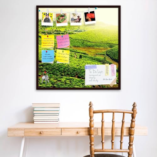 Image of ArtzFolio Tea Plantations, Munnar, Kerala | Bulletin Board Notice Pin Board | Vision Soft Board Combo with Thumb Push Pins & Sticky Notes | Dark Brown Frame | 20 x 20 inch (51 x 51 cms)