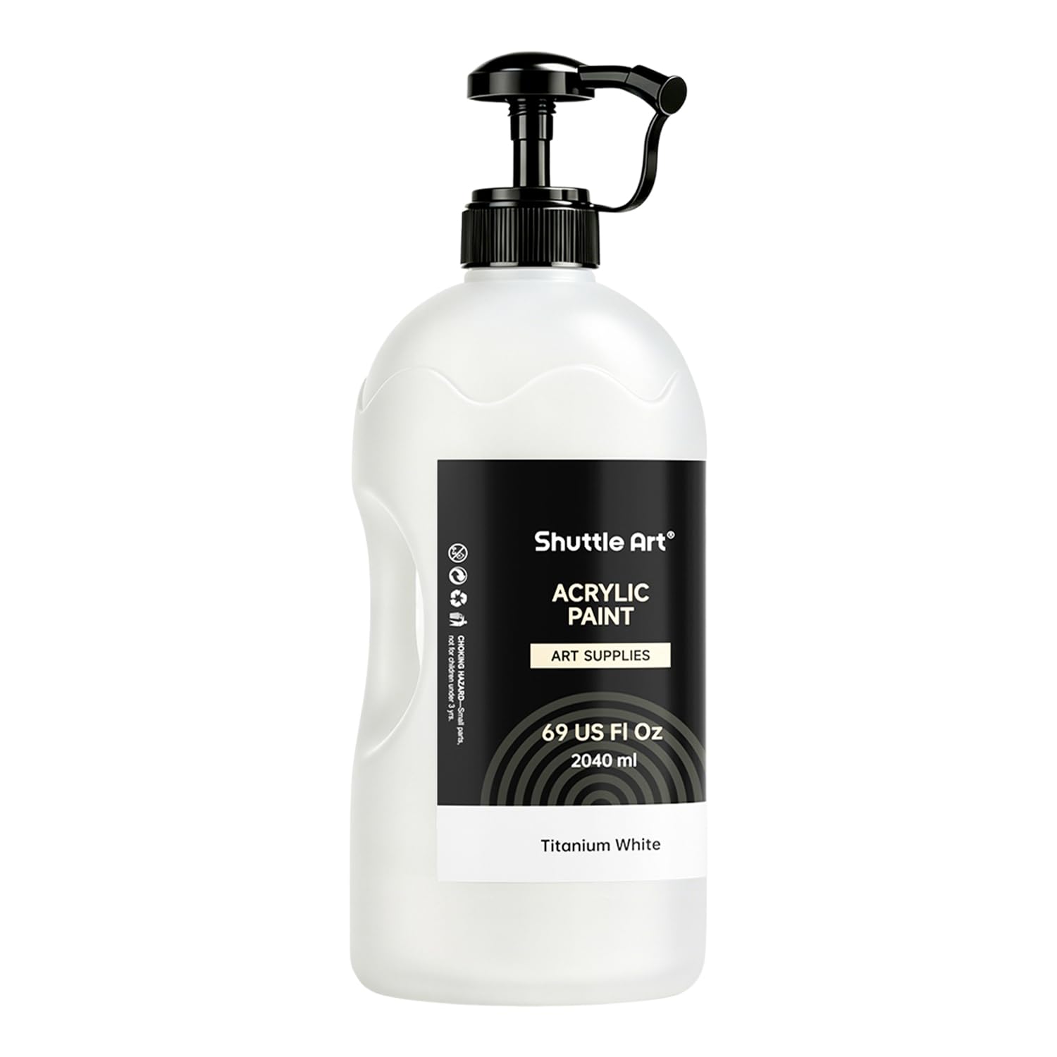 Shuttle Art 69oz White Acrylic Paint, 2040ml Large Capacity Pump Bottle with Cover, Fast Drying Non-Toxic, High Coverage Titanium White Acrylic Paint for Kids, Artists, Students & DIY Crafts