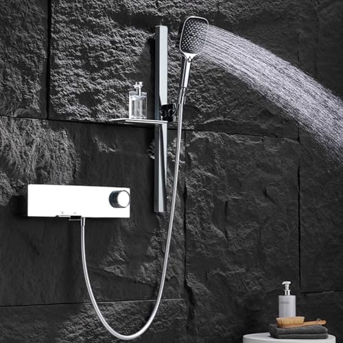 Mitigeur baignoire cascade résistant au calcaire avec étagère intégrée