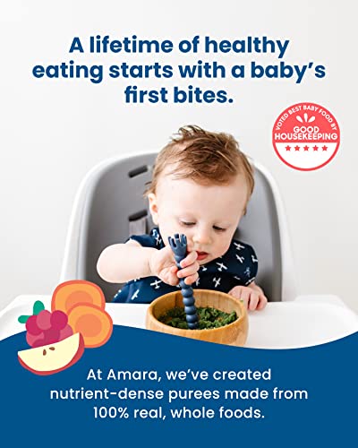 Image of Amara Organic Baby Food - Stage 2 - Kale Potato - Baby Cereal to Mix With Breastmilk, Water or Baby Formula - Shelf Stable Baby Food Pouches Made from Organic Fruit and Veggies - 14 Pouches, 3.5oz Per Serving