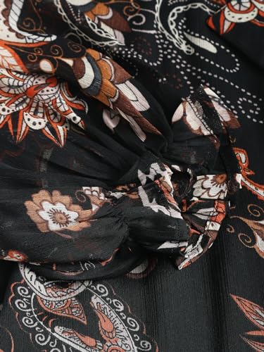Image of Toochki Women's Black Georgette Paisley Flared Western Top | Winter Top | Western Top | Top for Women | Women Top | Trendy Women Top