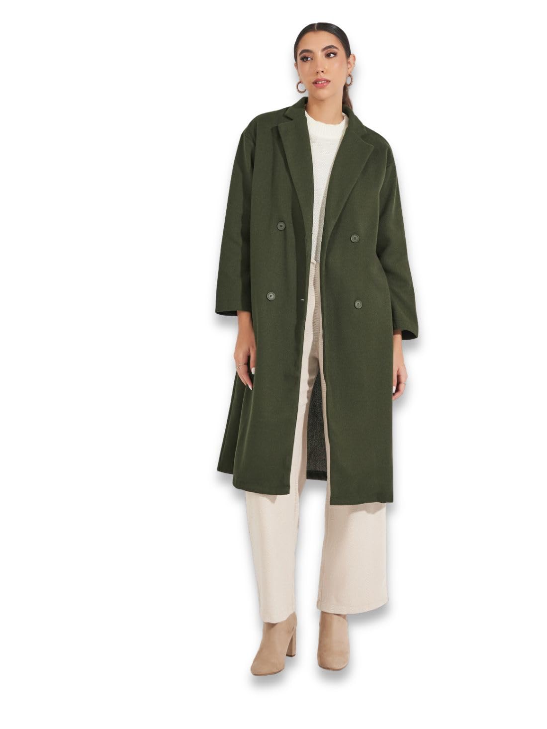 styli Women Knee Length Double Breasted Wool Look Longline Overcoat | Stylish Outfit for Women | Perfect for Casual, Party & Everyday Wear-picture-21