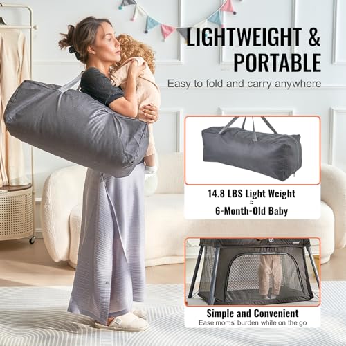 Image of VEVOR Baby Travel Crib and Play Yard, Folding Baby Playpen with Zipper Gate & Soft Mattress, Portable Toddler Crib with Breathable Mesh, Travel Bag, Indoor /Outdoor Kids Activity Center for 0-36 Months