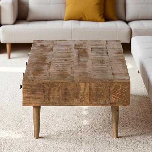 Image of The Attic Mans Coffee Table, Coffee Table for Living Room, Solid Wood Centre Table, Ant. Honey Matte Finish