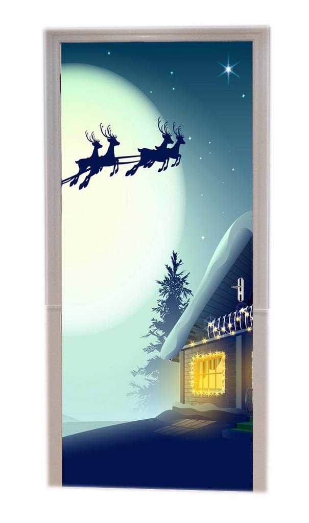 Papier Peint Art Décor Noël 77x200cm pour porte sans bulles