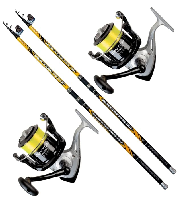 MG FISHING Kit Surfcasting Trabucco 2 cañas Trabucco Vektor Pro Surf 2024 4 m 150 g + 2 carretes Trabucco ya embobbinados (2 VEKTOR 4MT 150GR + 2 DAYTON 6500)