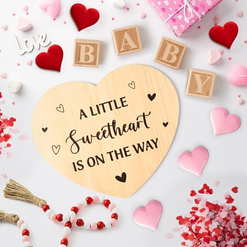 13Pcs Valentine Pregnancy Announcement Set - Coming Soon Baby Announcements Ideas Include Wooden Sign Beads Garland Wood Blocks Sponge Pregnancy Reveal Photo Props for Grandparents Dad Husband Family