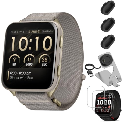 Garmin Venu X1 GPS Premium Smartwatch, Soft Gold, Titanium, French Gray (010-02980-08) Bundle with Charging Dock, 3‑Pack Silicone Dust Covers + 2‑Pack Tempered Glass Screen Protectors (51.2mm)