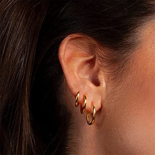 Poydora 4 Pairs 8/10/12/14Mm Huggie Cartilage Hoops Earrings For Women Men,14K Gold Helix Daith Tragus Ear Hugging Hoop Earrings Hypoallergenic For Body Piercing #TOP4