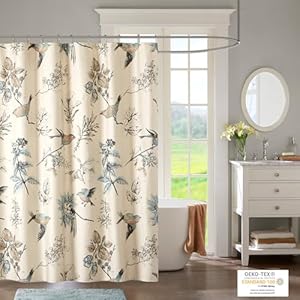 Madison Park Shower Curtain Bird Leaf Print Farmhouse Shower Curtain for Bathroom Modern Country Bathroom Decor Machine Washable Cotton Shower Curtain Quincy 72×72 Khaki
