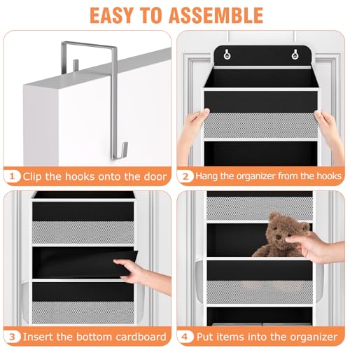 WISELIFE Over The Door Organizer Storage 4 Shelves Large Capacity Hanging Bedroom Storage Solution with 6 Side Pockets for Dorm Bathroom Pantry Nursery and Baby Essentials Holds up to 40 Lbs (Black)