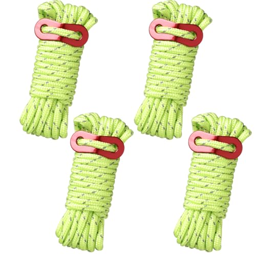 Abspannseile Camping Nylonschnur mit Seilspanner 4mm Zeltschnur Reflektierend Spannseil 4M Sturmband Abspannseil Spannseile Seil Spannschnur Camping Schnur Guy Ropes für Sonnensegel Zelt Zeltplane