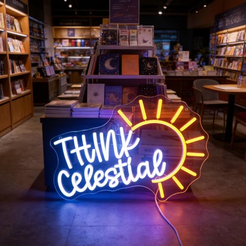 Image of inchThink Celestial inch Inspirational Neon Light - Cosmic & Expansive LED Wall Art for Meditation Space, Study, Bedroom or Yoga Room Decor, Dimmable USB, Uplifting Gift for Spiritual Seekers & Dreamers
