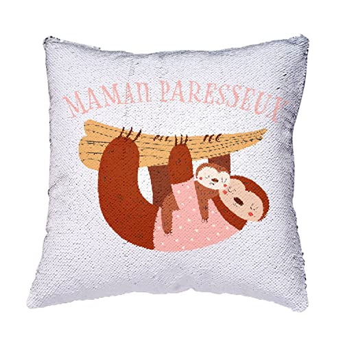 Coussin housse sequin noir paillettes dessin paresseux bébé décoration maison originale - 4