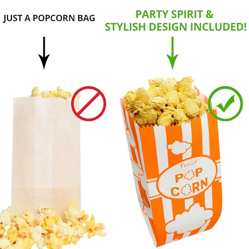 Image of CUSINIUM 1oz Orange Paper Popcorn Bags (100-pack) - Carnival Theme - Customizable