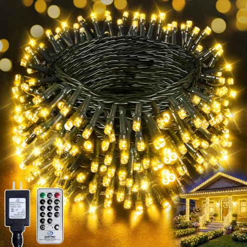 Image of 132FT 400 LED Warm White Fairy Lights, Dark Green Wire 8 Modes Timer, IP44 Waterproof Outdoor Indoor String Lights for Patio Garden Backyard Bedroom Classroom Weeding Christmas Decor