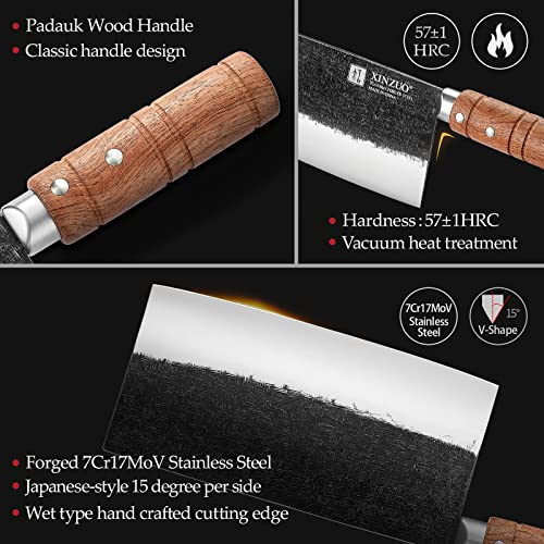 Foto von XINZUO 18cm Hackmesser, Geschmiedet 7Cr17MoV Edelstahl Chinesisches Kochmesser, Fleischmesser Profi Hackbeil Scharfe Klinge Küchenmesser, Padaukholz Griff mit Geschenkbox