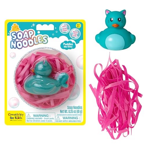 Creativity for Kids Soap Noodles Kitty Bath Set | Mix, Swirl & Play with Pink Soap Noodles & Puddles the Kitty Duck | Spring Crafts & Fine Motor Skill Crafts (Ages 3+)